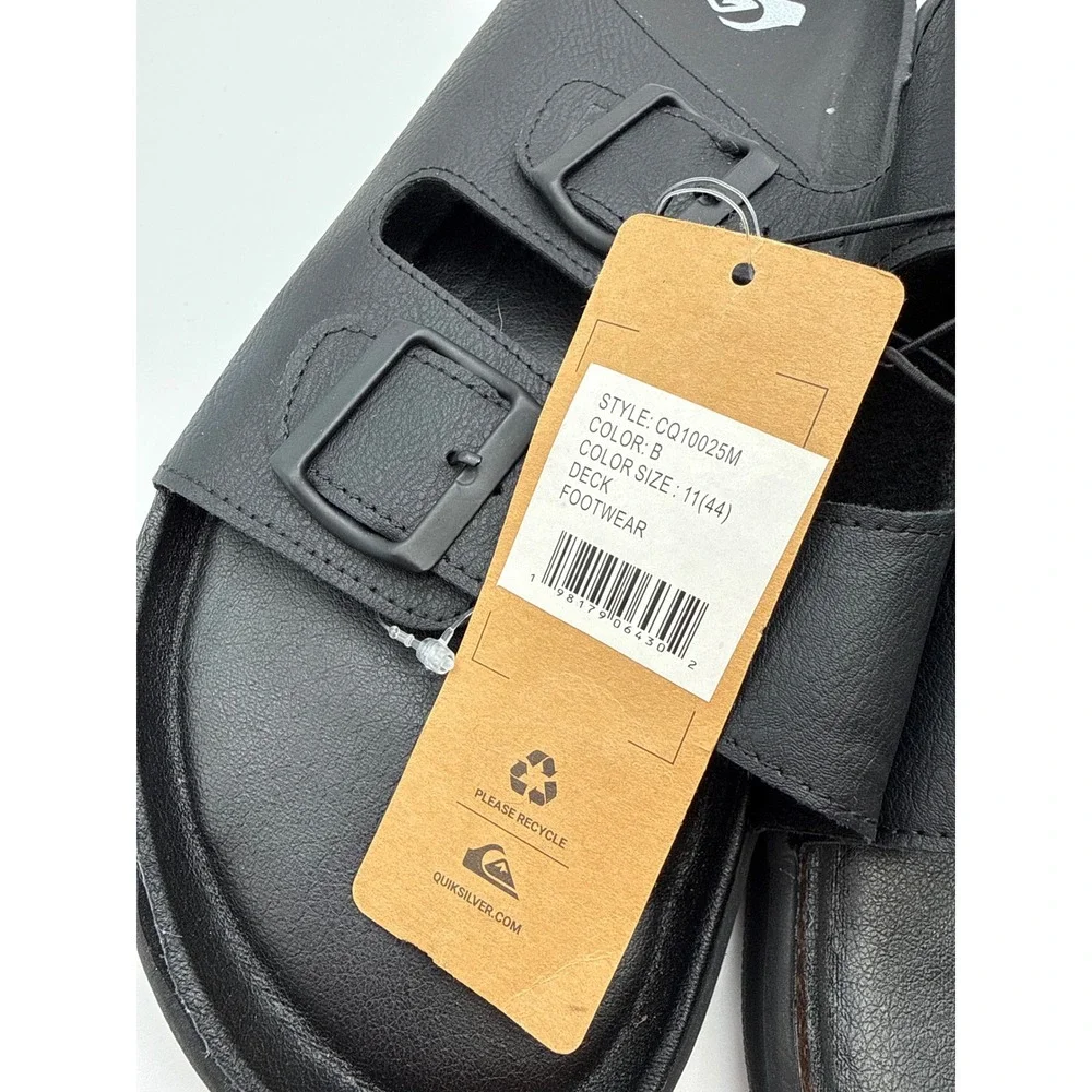 Quiksilver Deck Mens Sandals Black Double Strap Buckle Slides CQ10025M Size 11